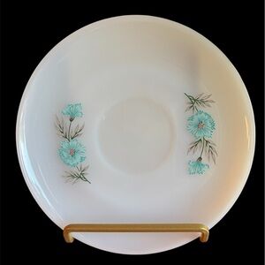 Fire King Bonnie Blue Saucers set of 4 White and Blue Floral Design Milk Glass